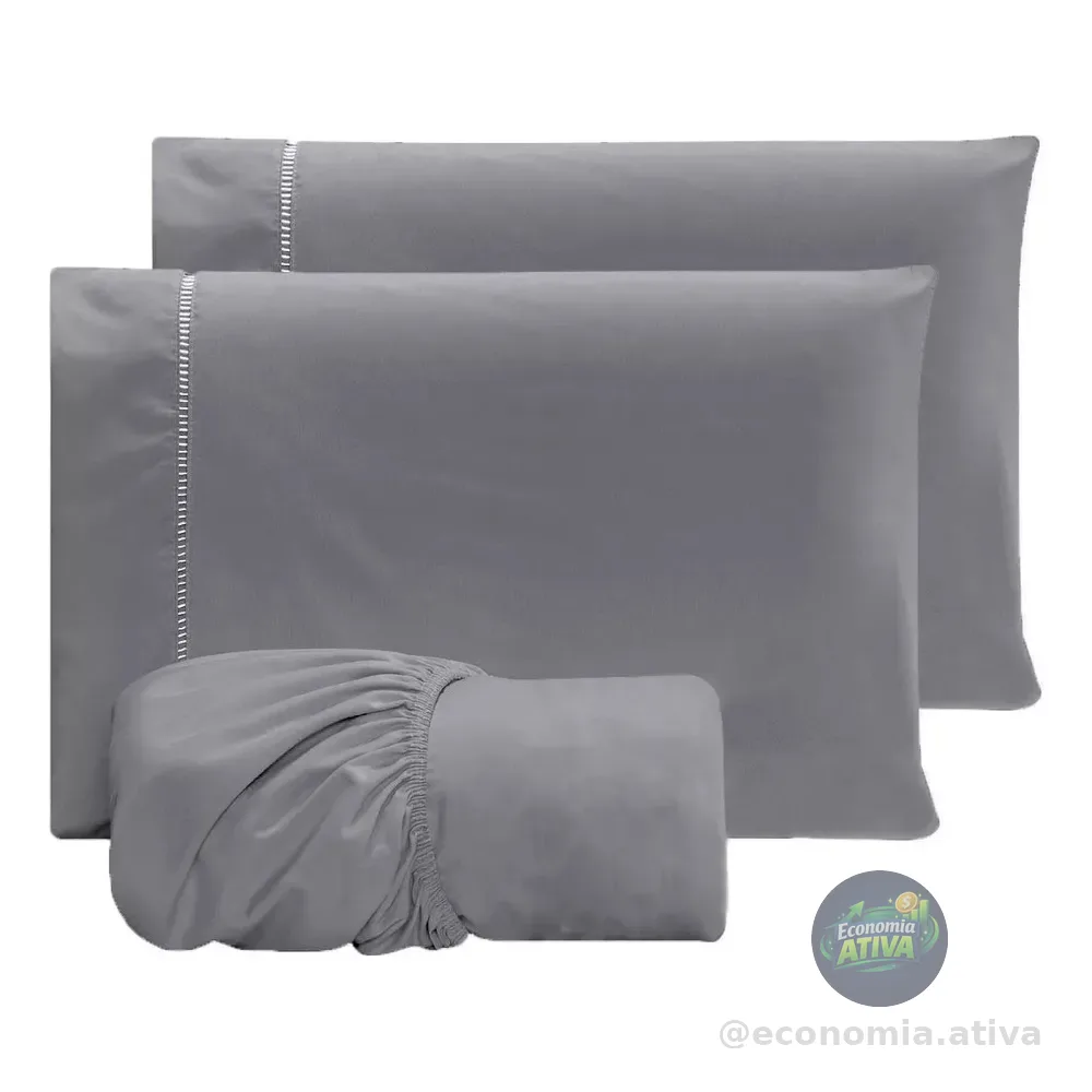 Jogo Lençol Casal 3pç 400 Fios Hipercal Conforto Macio Cor Cinza Desenho Do Tecido Liso