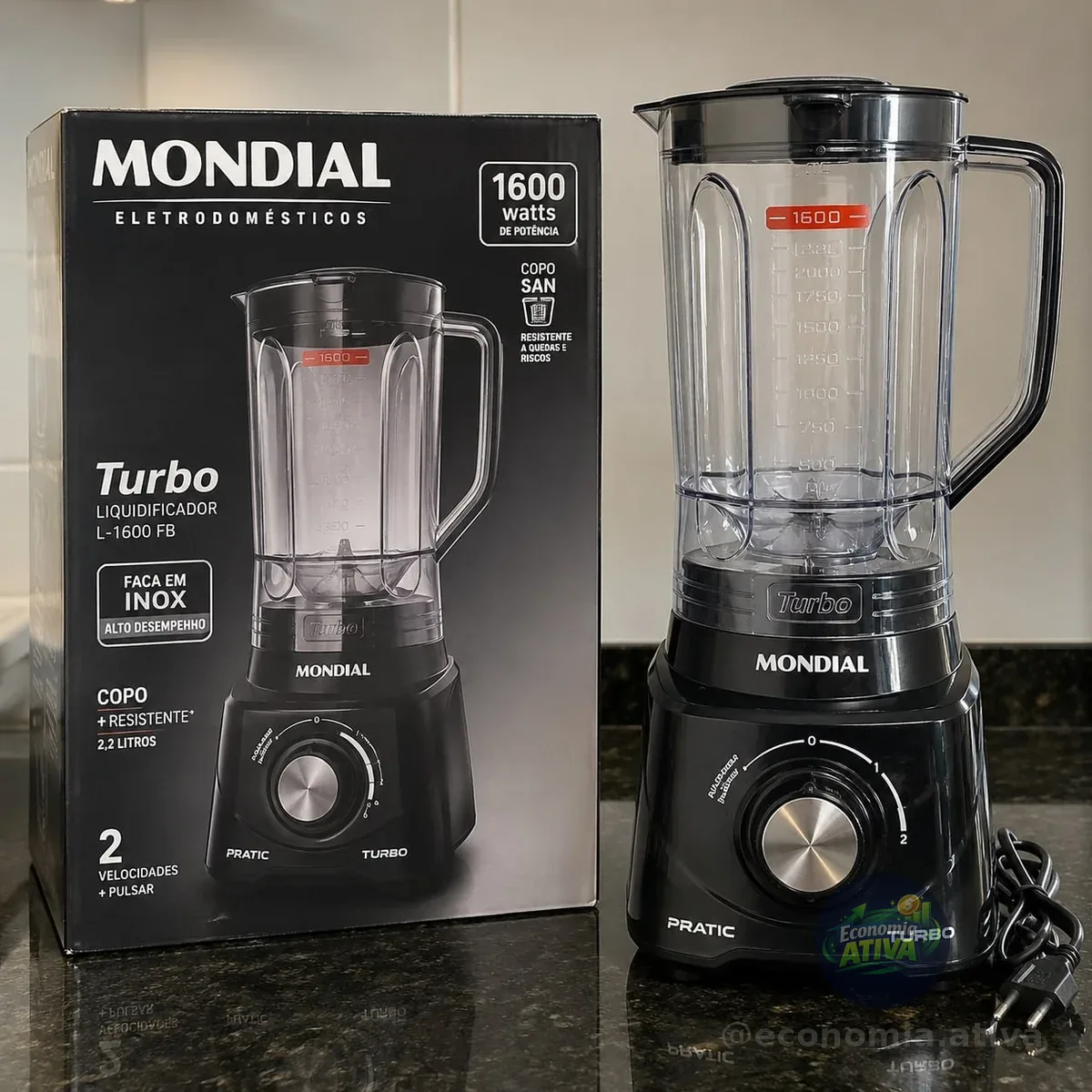 MONDIAL Liquidificador Pratic Turbo, Preto, 550W, 110V - L-98-B