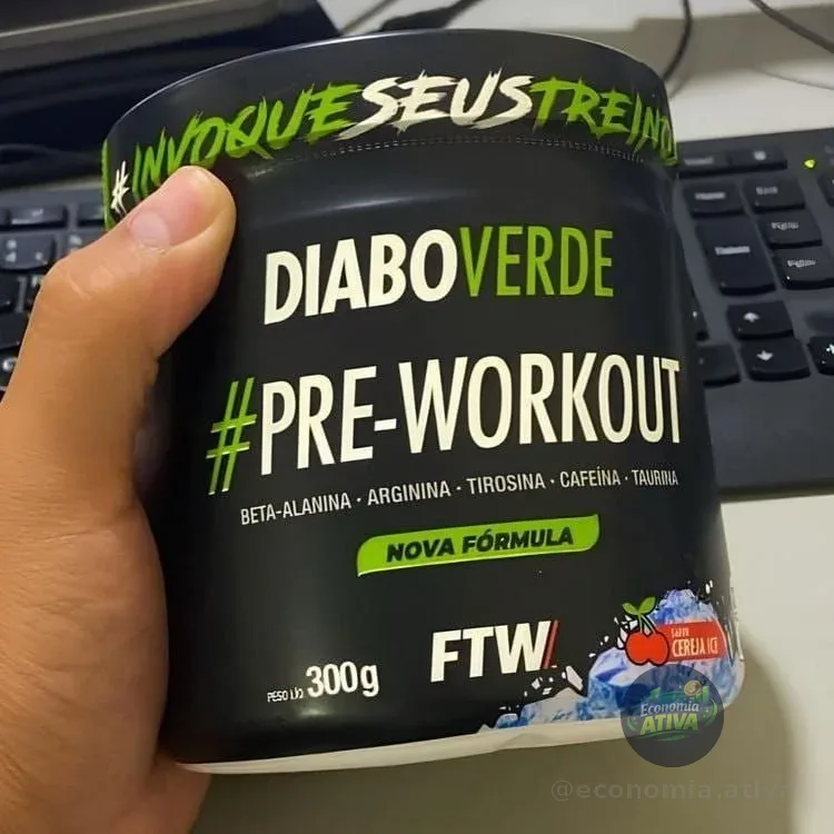Pré Treino Pre Workout DIABO VERDE Pote 300g Sabor Cereja Ice FTW