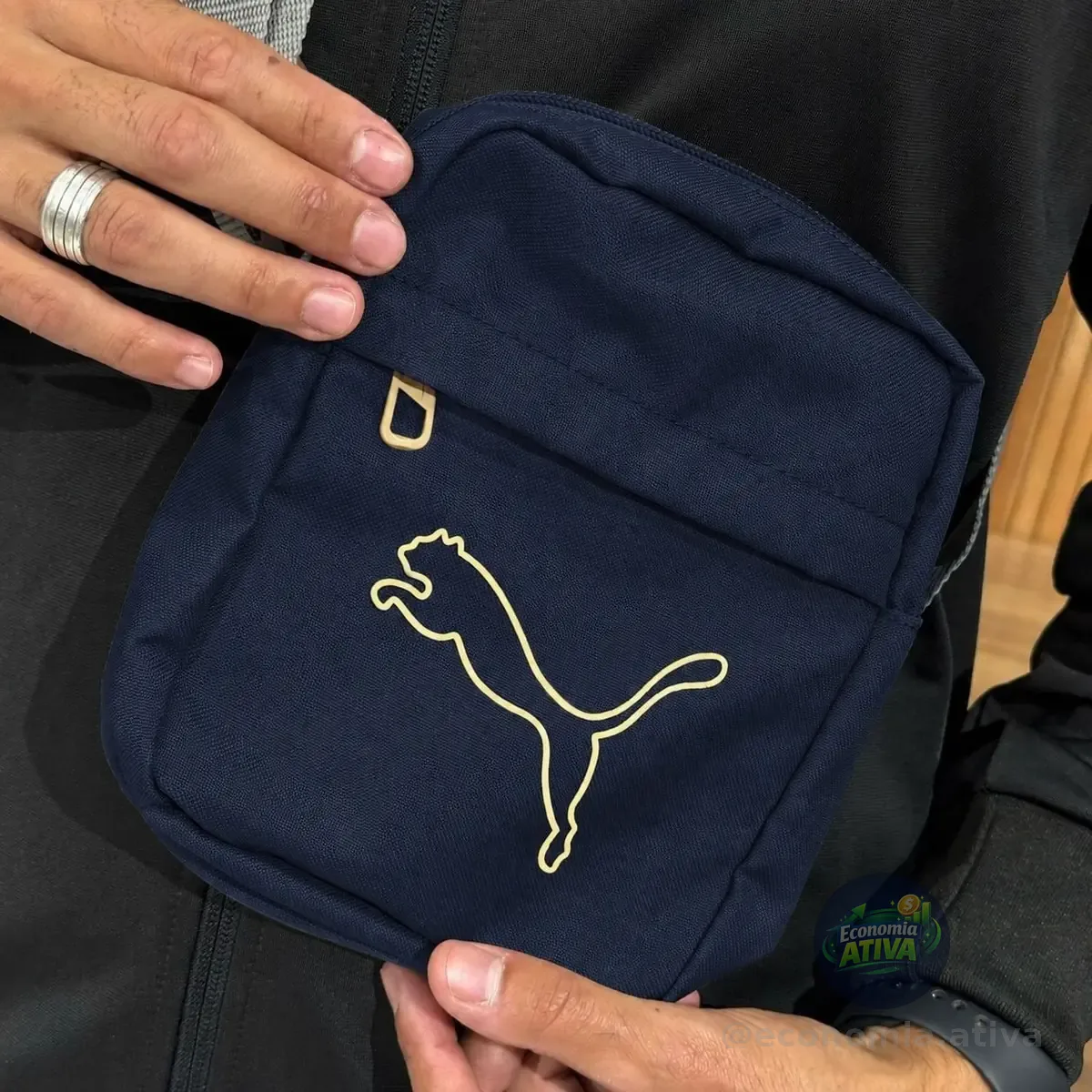 Bolsa Transversal Puma Plus Portable Unissex Azul Escura Lisa Níquel
