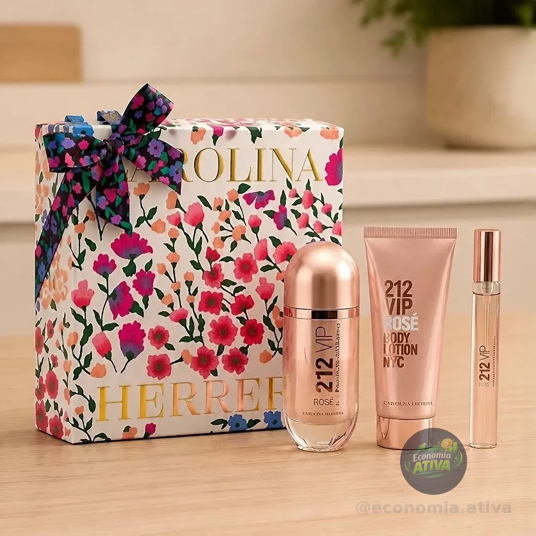 Kit Carolina Herrera Feminino 212 Vip Rosé - Eau De Parfum 80ml - Body Lotion 100ml - Perfume Miniatura 10ml