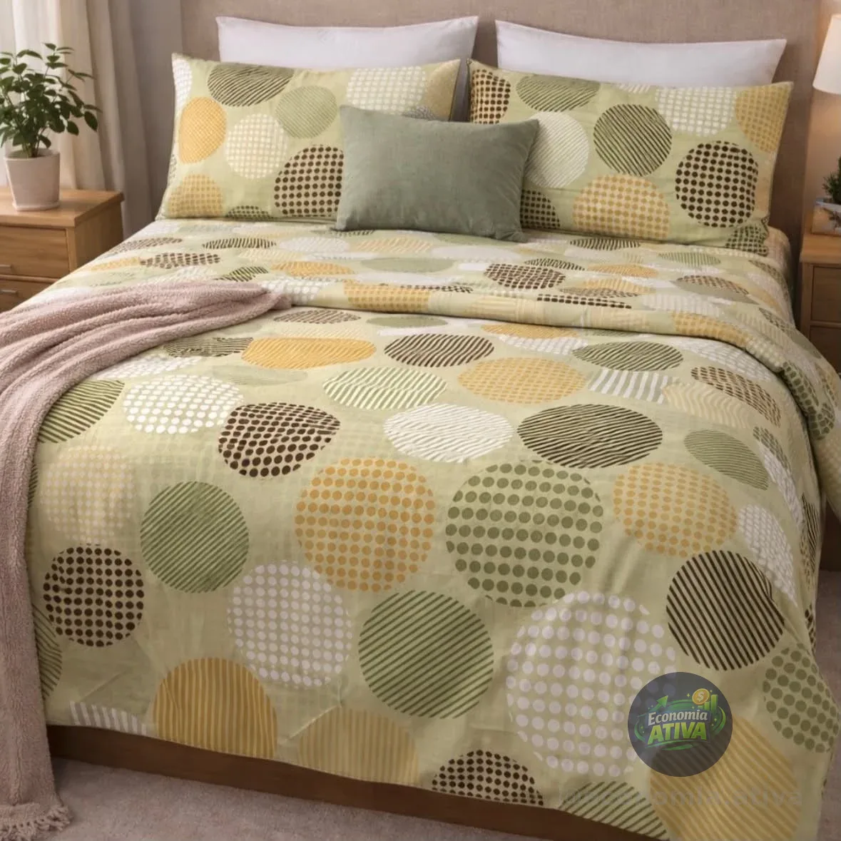 Jogo De Lençol Casal 400 Fios 4 Peças Conforto Premium Cama Bolinhas Cinza Estampado