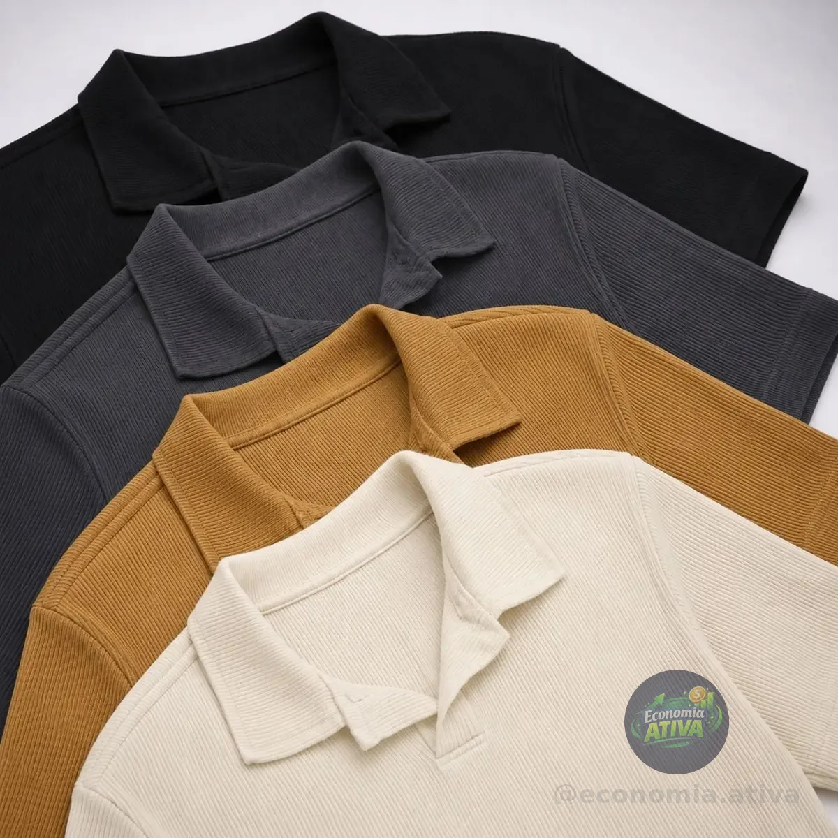 Camisa Camiseta Polo Masculina Texturizada Sem Botão
