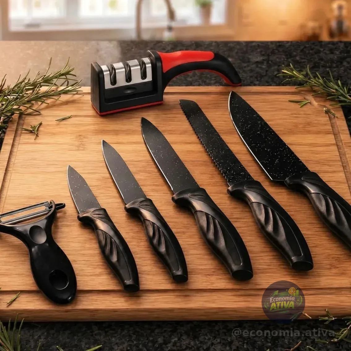 Kit Jogo De Facas 7 Peças com Amolador