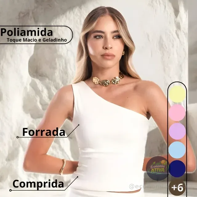 Blusa Feminina Um Ombro Só Forrada Poliamida Premium