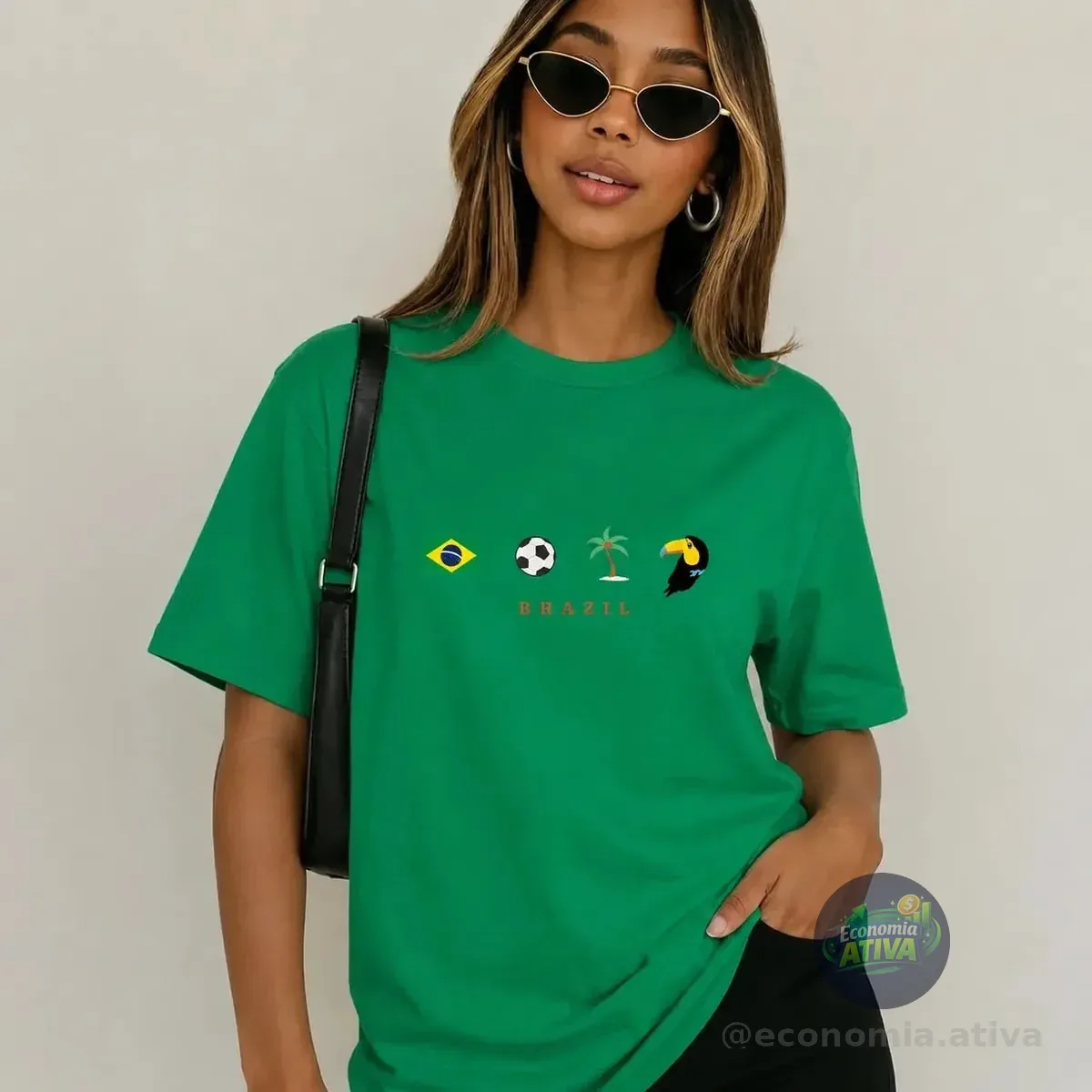 Camiseta T Shirt Estampa Ícones Brasil Tropical Algodão