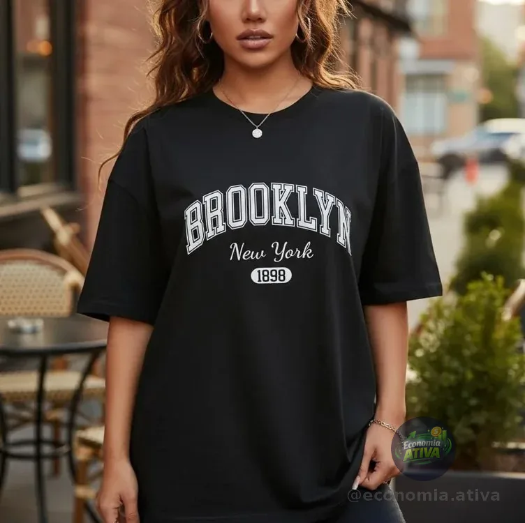 Camiseta Oversized Feminina Brooklyn 100% Algodão Streetwear