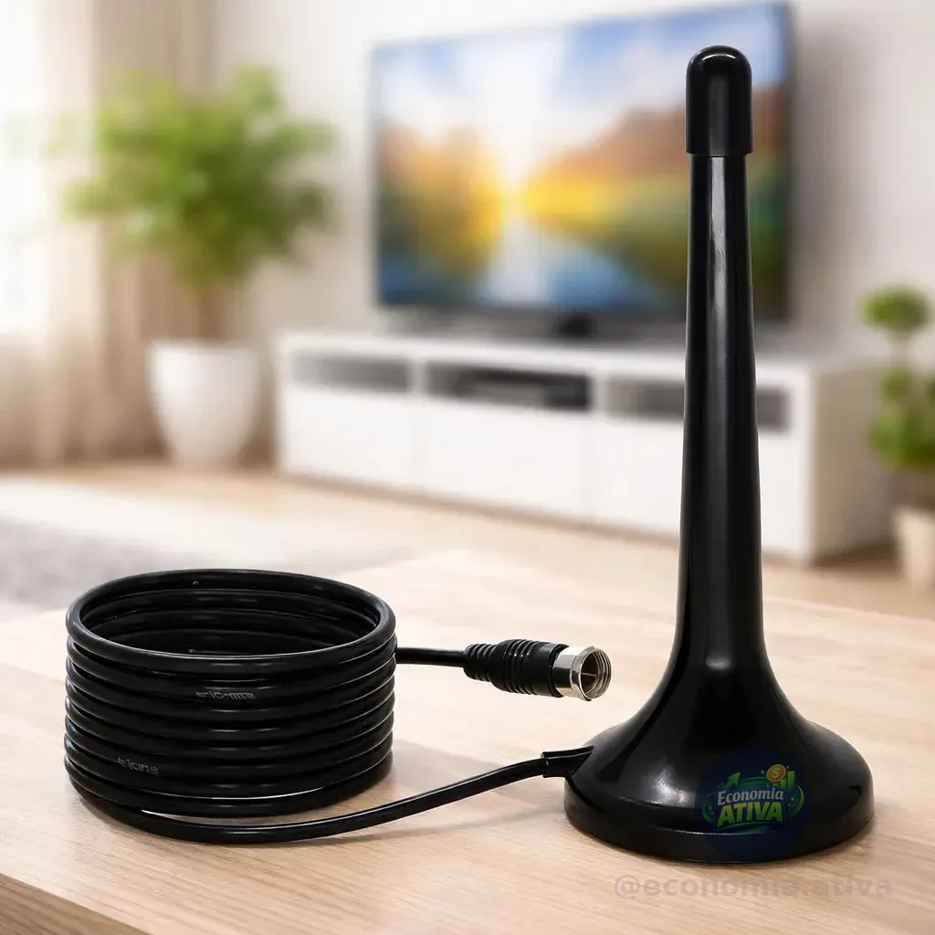 Antena Digital HDTV Com Cabo 4 Metros Sinal Hd Estável Alta Performance Interna E Externa