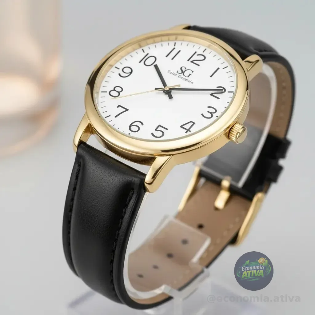 Relógio Masculino Dourado Saint Germain Correia De Couro
