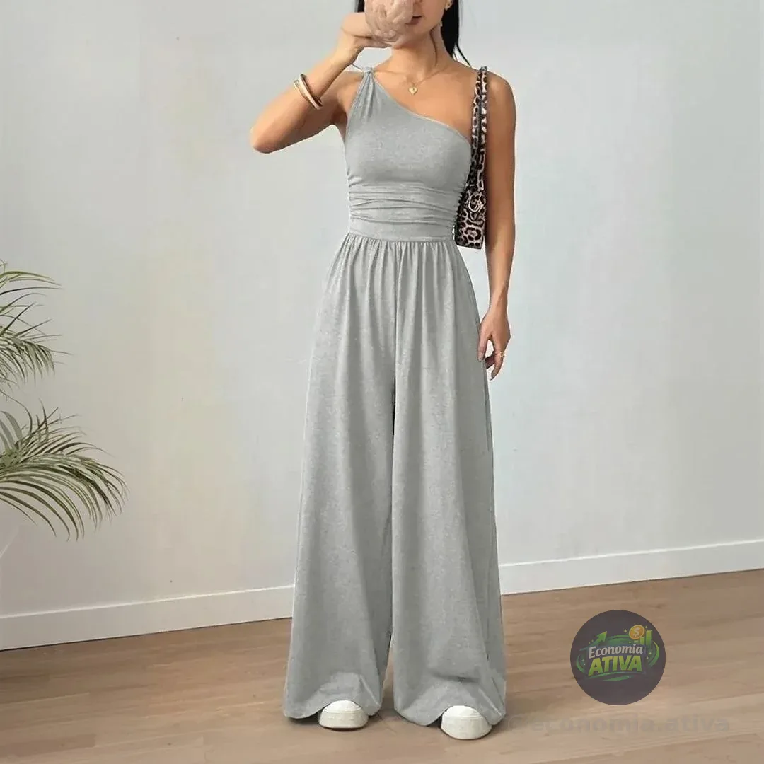 Macacão Longo Social Feminino Pantalona Regata Drapeado