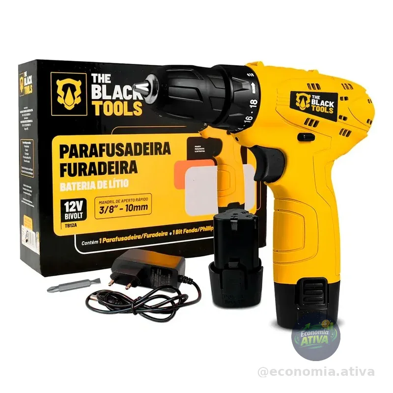 Parafusadeira Furadeira The Black Tools Tb12a 3/8 A Bateria Cor Amarelo Frequência 60hz 127/220v