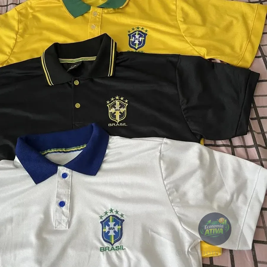 Camisa Gola Polo Do Brasil Selecao Brasileira Premium Hexa