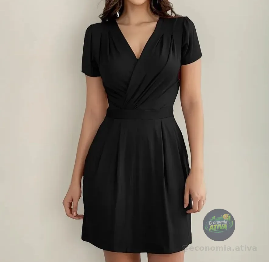 Vestido Transpassado Manga Curta Soltinho (7 cores)