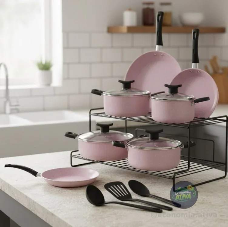 Jogo De Panelas Brinox 10 Peças Ceramic Life Floria Rosa