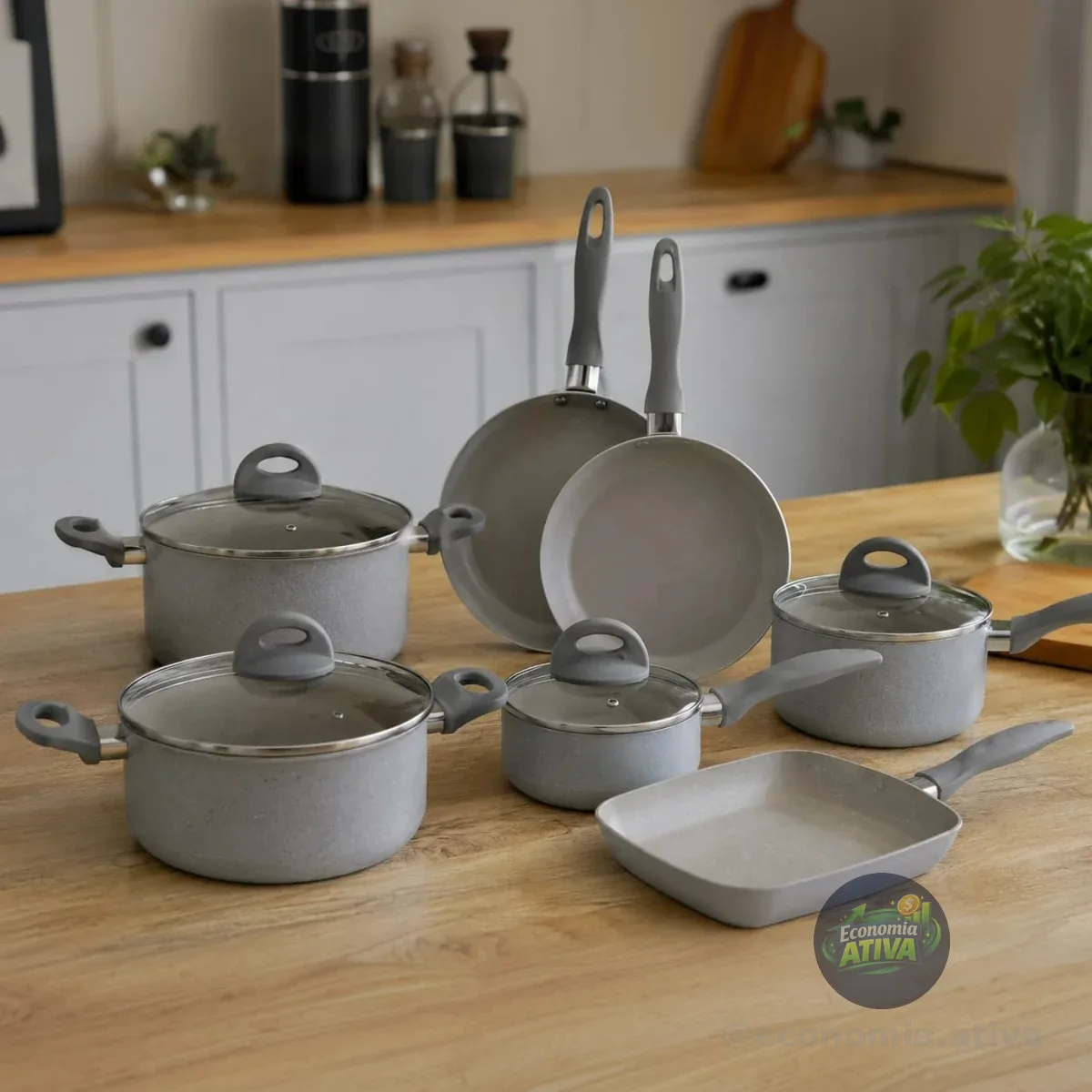 Jogo De Panelas 7 Peças Ceramic Life Marble Blend Brinox Cor Cinza