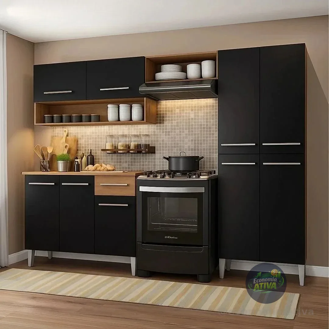 Armário de cozinha modulada completa compacta Emilly pop com armário e balcão