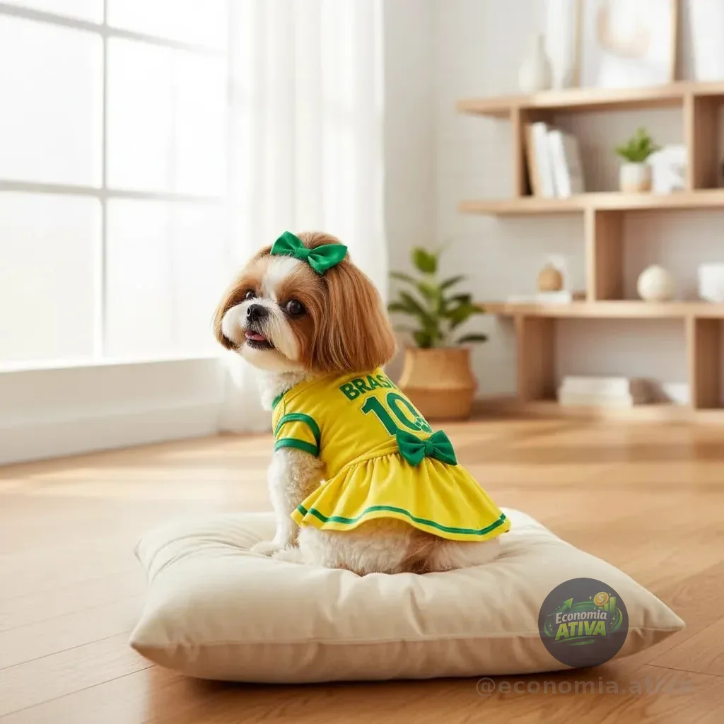 Roupa Pet Seleção Brasil Copa Vestido Laço - Gatos/cachorros