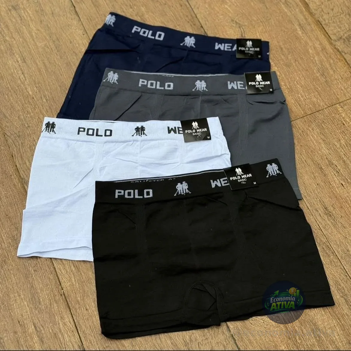 Kit 12 Cuecas Boxer Polo Wear Masculino Microfibra Sortida Branco, Cinza, Preto E Azul Marinho Liso M