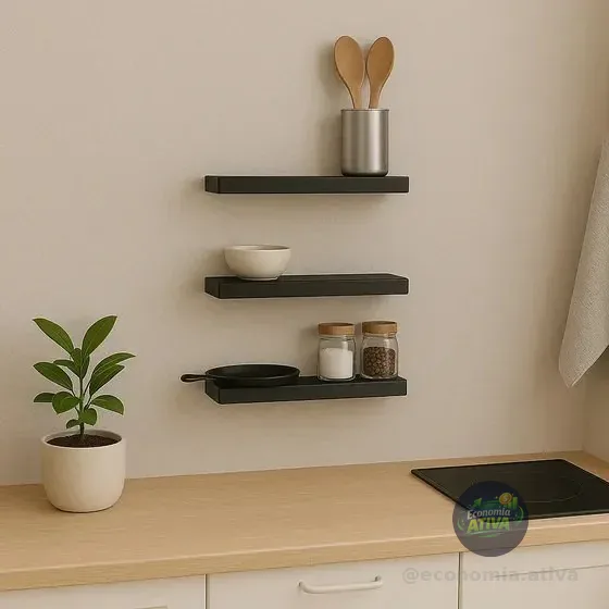 3 Prateleiras De Parede 30x15 Madeira Mdf Preto C/suporte Preto