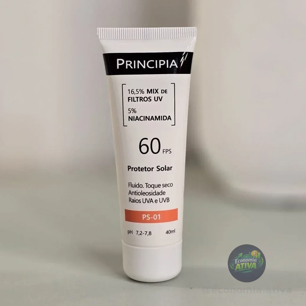 Protetor Solar Facial Principia FPS 60, 16,5% Mix de Filtros UV + 5% Niacinamida FPS 60 PS-01 com 40ml