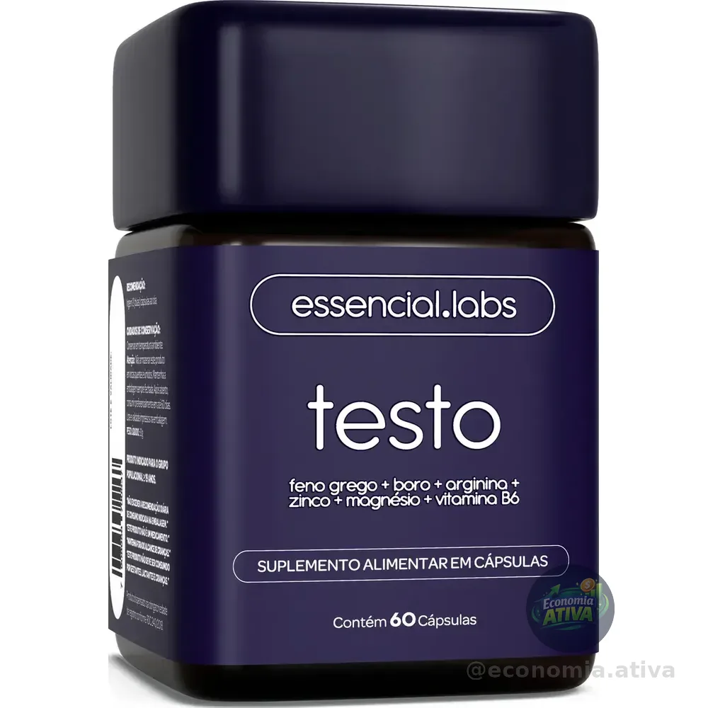 Testo Essencial - Fórmula Exclusiva Com Feno Grego + Boro + Arginina + Zma - Precursor Da Testosterona - 60 Cápsulas Sem Sabor