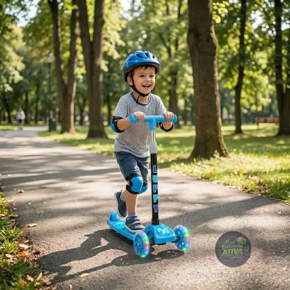 Patinete Infantil 3 Rodas Led Dobrável Luppy Azul Maxi Toys