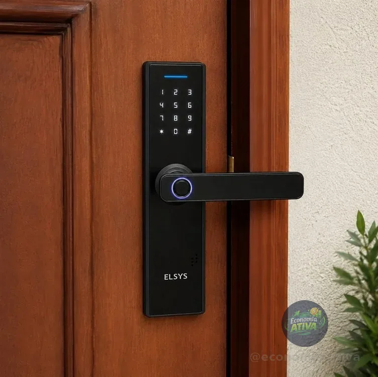 Fechadura Digital De Embutir Com Biometria, Elsys, Esf-de2000b, Preta - Abertura Via Biometria E Senha Numérica