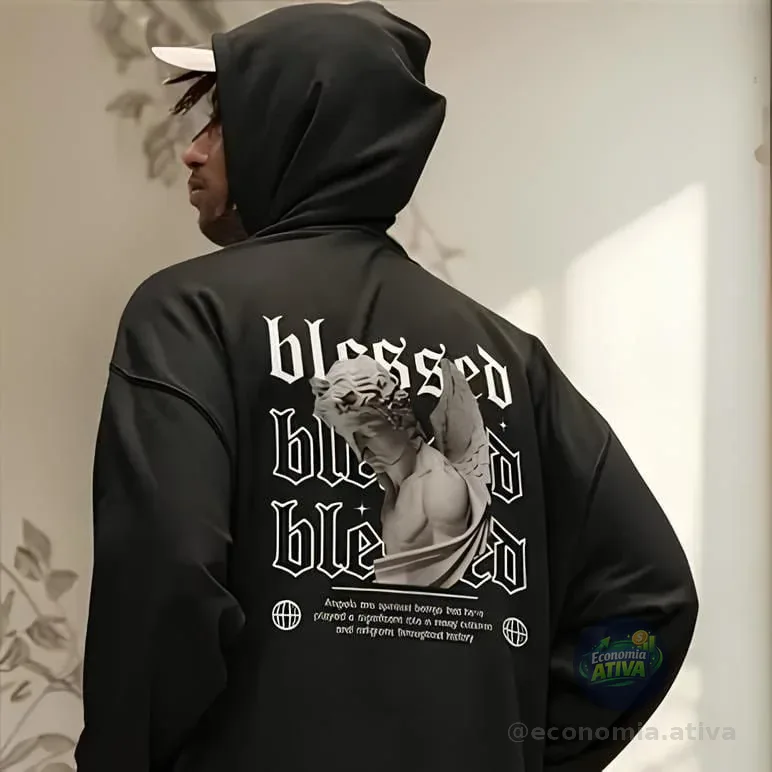 Blusa De Moletom Masculino Respect Blessed Angel Canguru (4 cores)