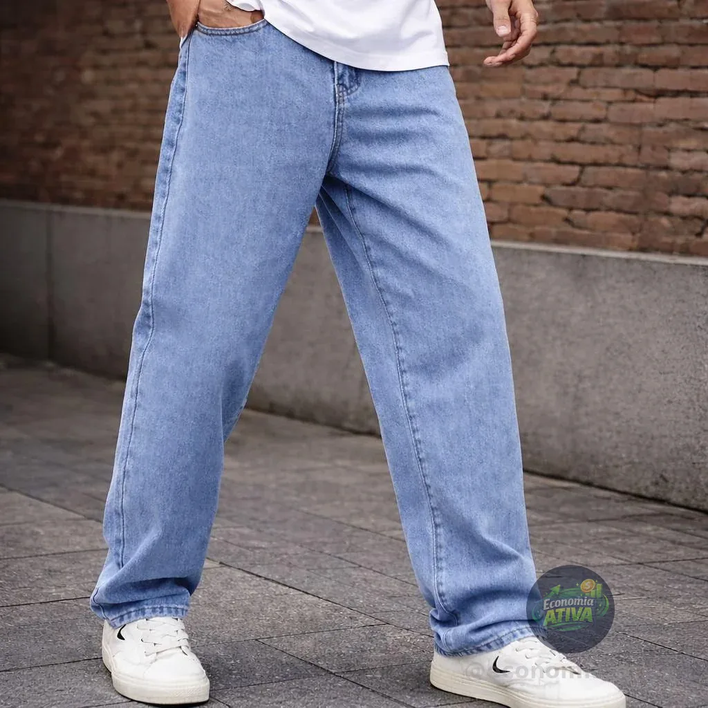 Calça Jeans Balão Masculina Baggy Bag Reta Larga