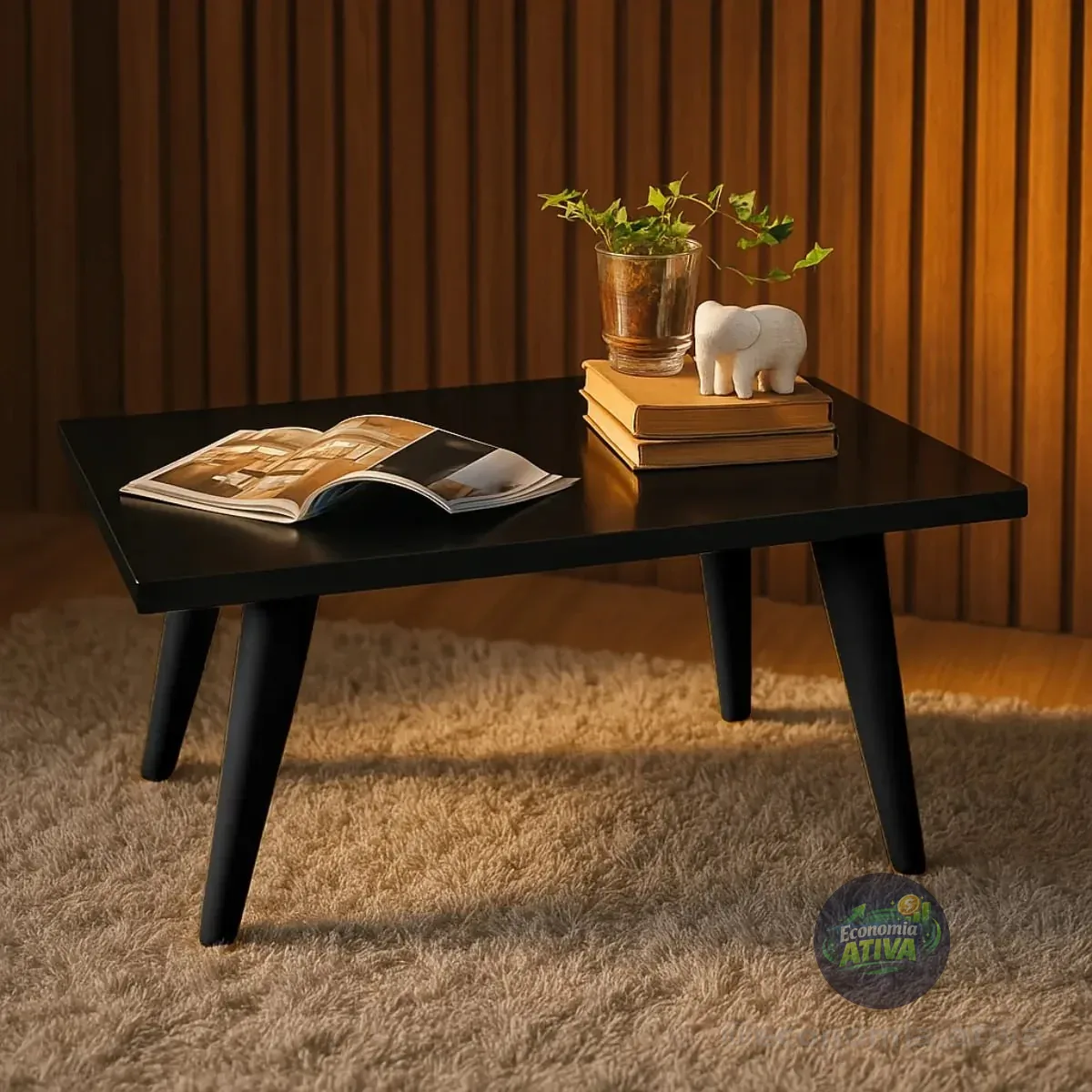 Mesa De Centro Retangular Pés Pvc Preto Anti-umidade Baixa