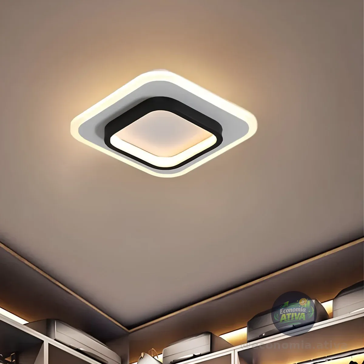 Luminária Sobrepor Plafon Led Preto Quadrado 3 Cores Bivolt