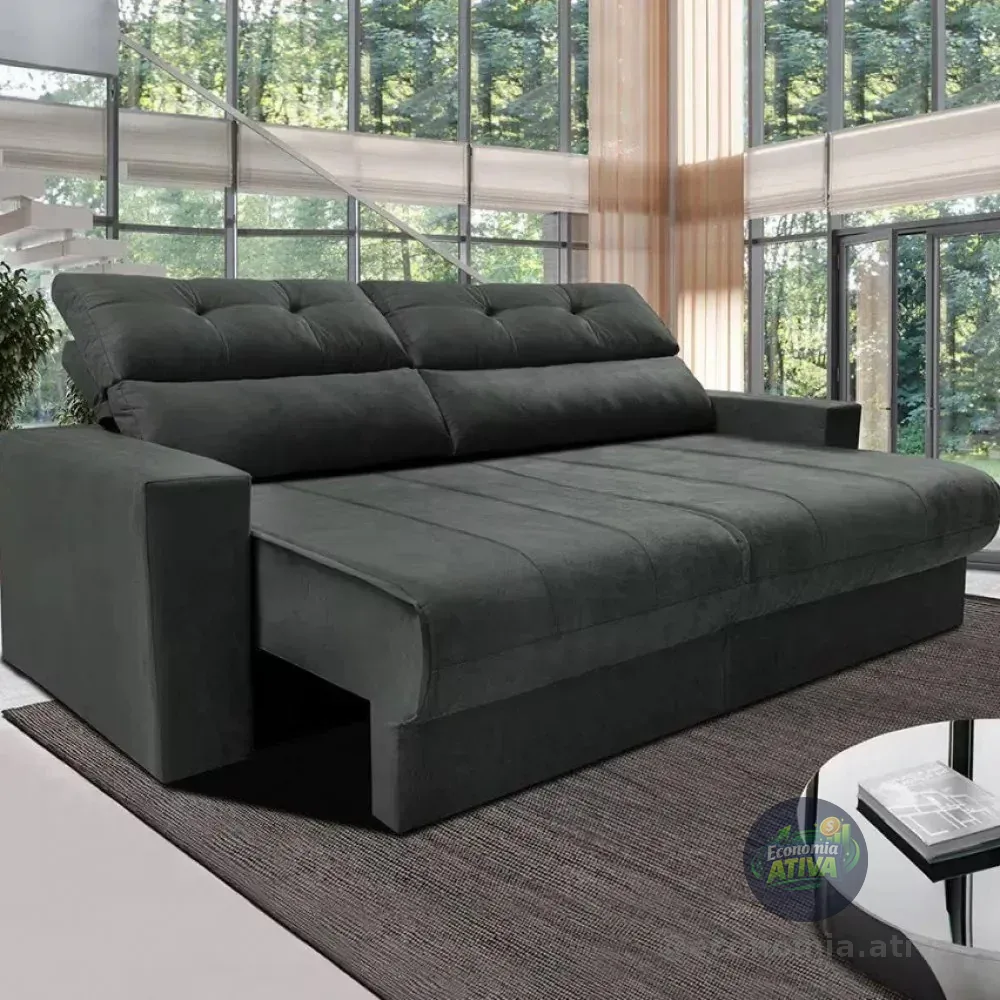 Sofá 3 Lugares Clean Retrátil Reclinável Cama Inbox - Cinza - Liso