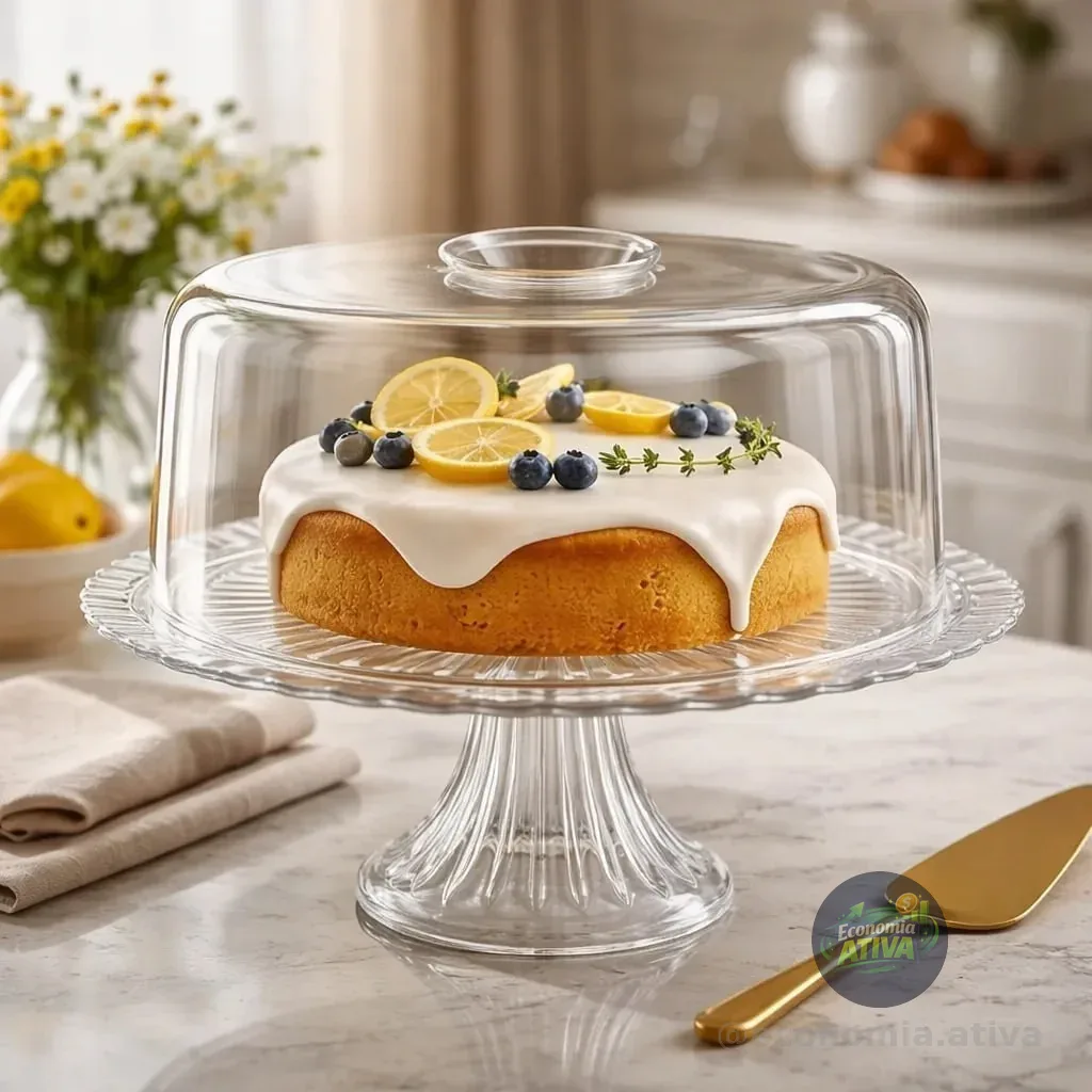 Prato / Boleira Gourmet Ruvolo Vidro + Tampa Plástica 32cm