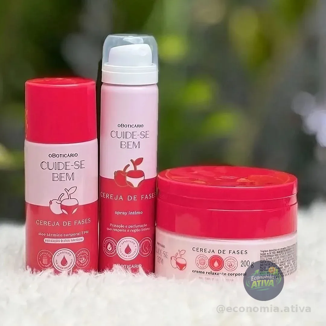 Combo Cuide-se Bem Cereja De Fases: Creme Relaxante Corporal - Creme Relaxante Corporal - Spray Íntimo Desodorante - Óleo Térmico Corporal