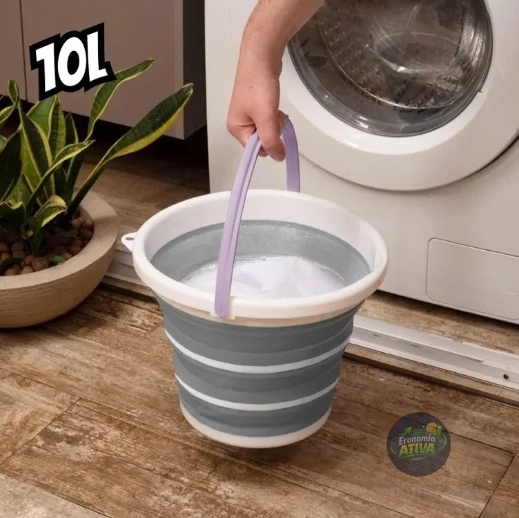 Powermaid Balde Retrátil de Silicone Multiuso - com Alça Dobrável - 10 L