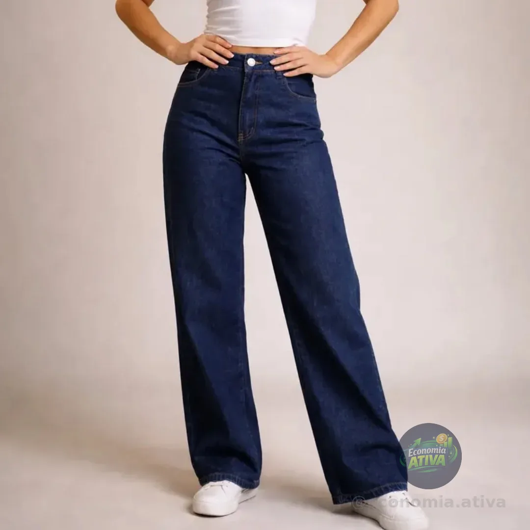 Calça Jeans Wide Leg Feminina Cintura Alta Sem Lycra Stillge