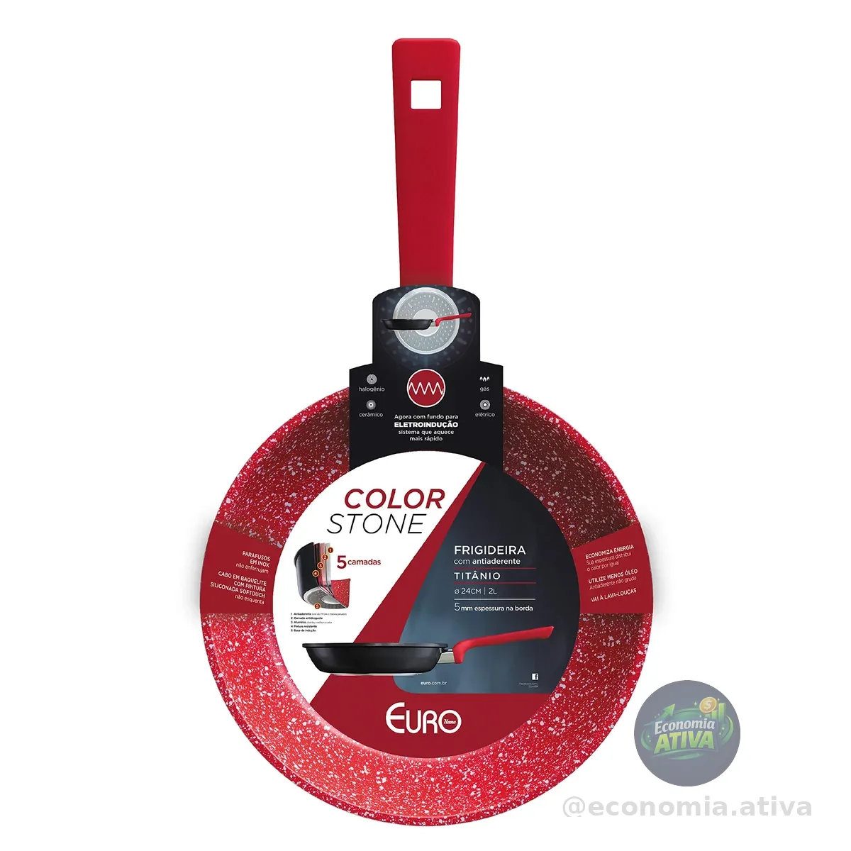 Euro Home - Frigideira 24 cm de Alumínio com Antiaderente ColorStone Titânio - ALU8303-TI