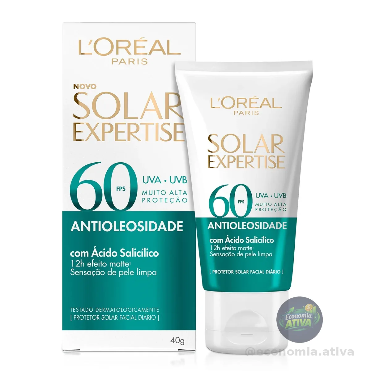 Protetor Solar Facial FPS60, Controle de Oleosidade, Efeito Matte Sem Cor,  40g