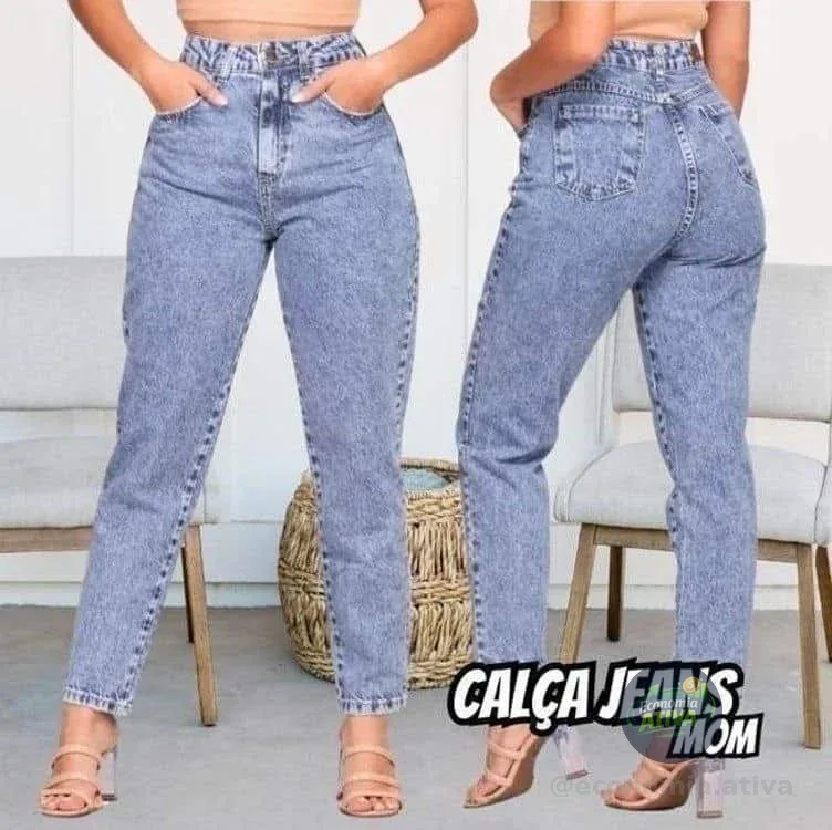 Calça Mom Jeans Feminina Cintura Alta Marmorizada