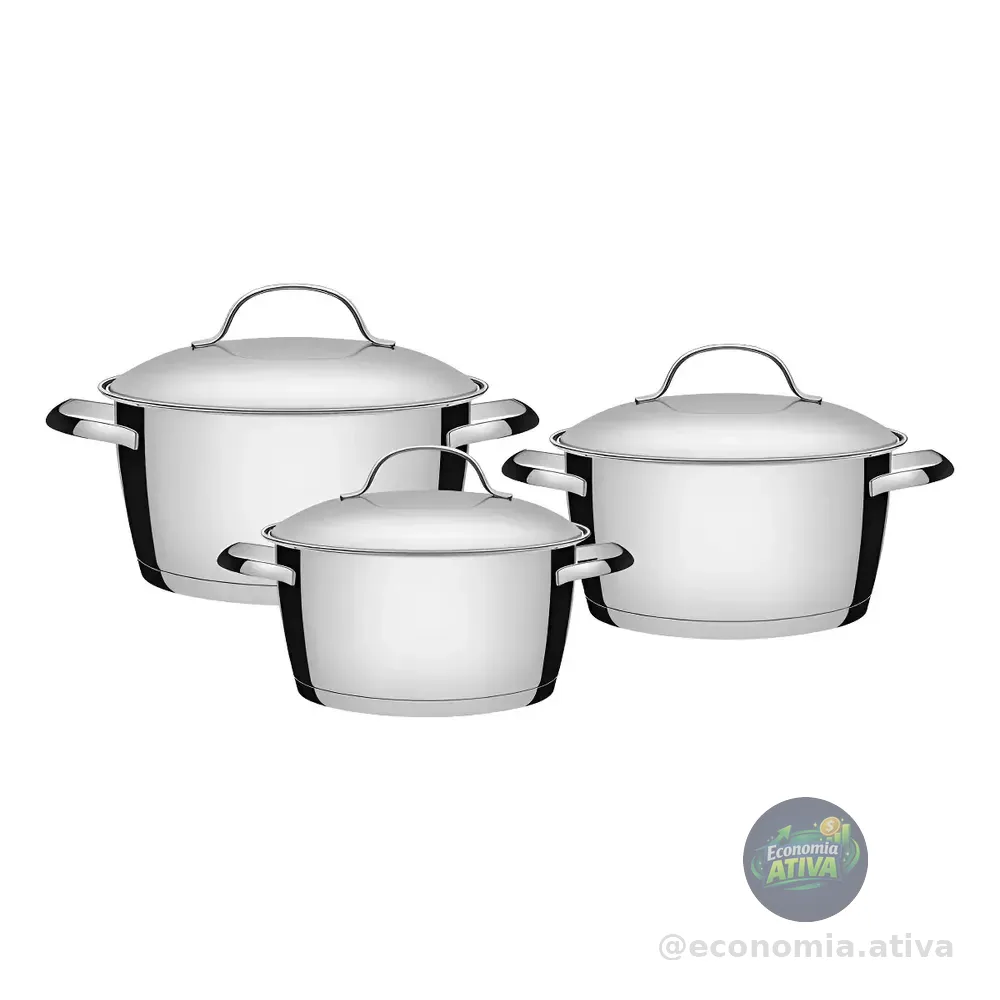 Jogo De Panelas Tramontina Inox Fundo Triplo Allegra 3 Pç