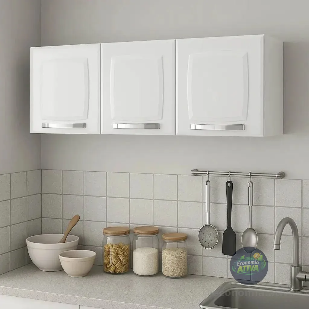Armário aéreo de cozinha cor branco 3 portas Rose Itatiaia