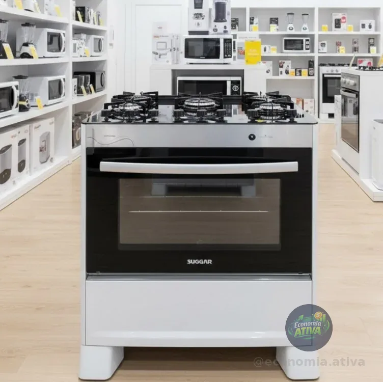 SUGGAR FOGÃO NEO GLASS PRATA MESA DE VIDRO 5 BOCAS TREMPE 6 APOIOS ACENDIMENTO AUTOMÁTICO FGVNG510PRIX