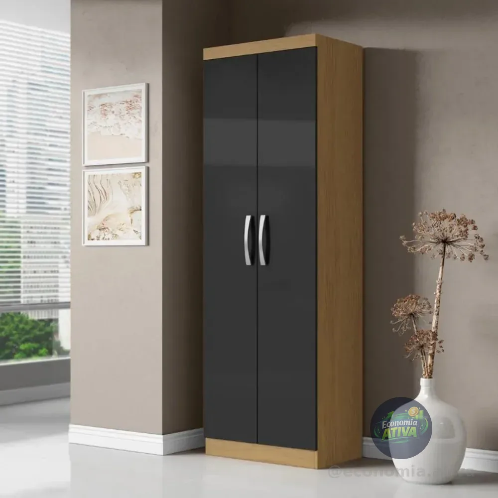 Armário Multiuso 2 Portas Preto New Aramóveis
