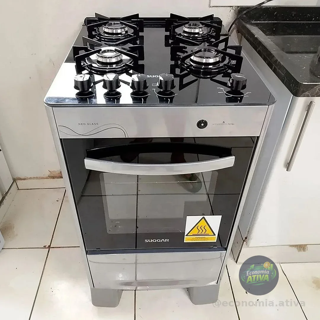 Fogão De Piso 4 Bocas Mesa Vidro Neo Glass Suggar FGVNG410PRIX Bivolt