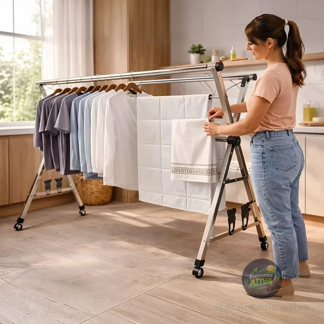 Varal De Chão Grande De Roupas 3 Níveis Dobrável