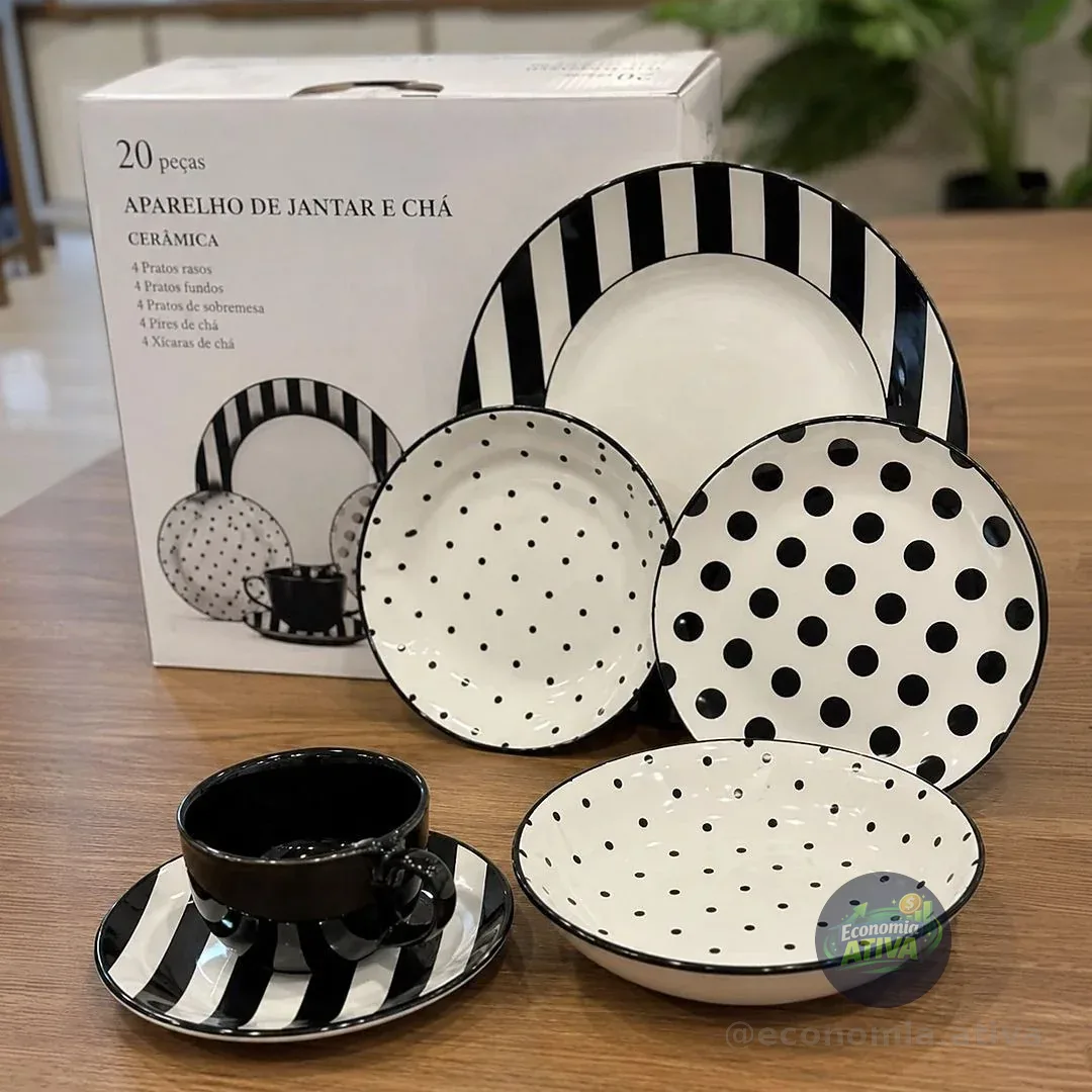Aparelho De Jantar E Chá 20 Peças Unni Stripes And Dots Oxford Estampado