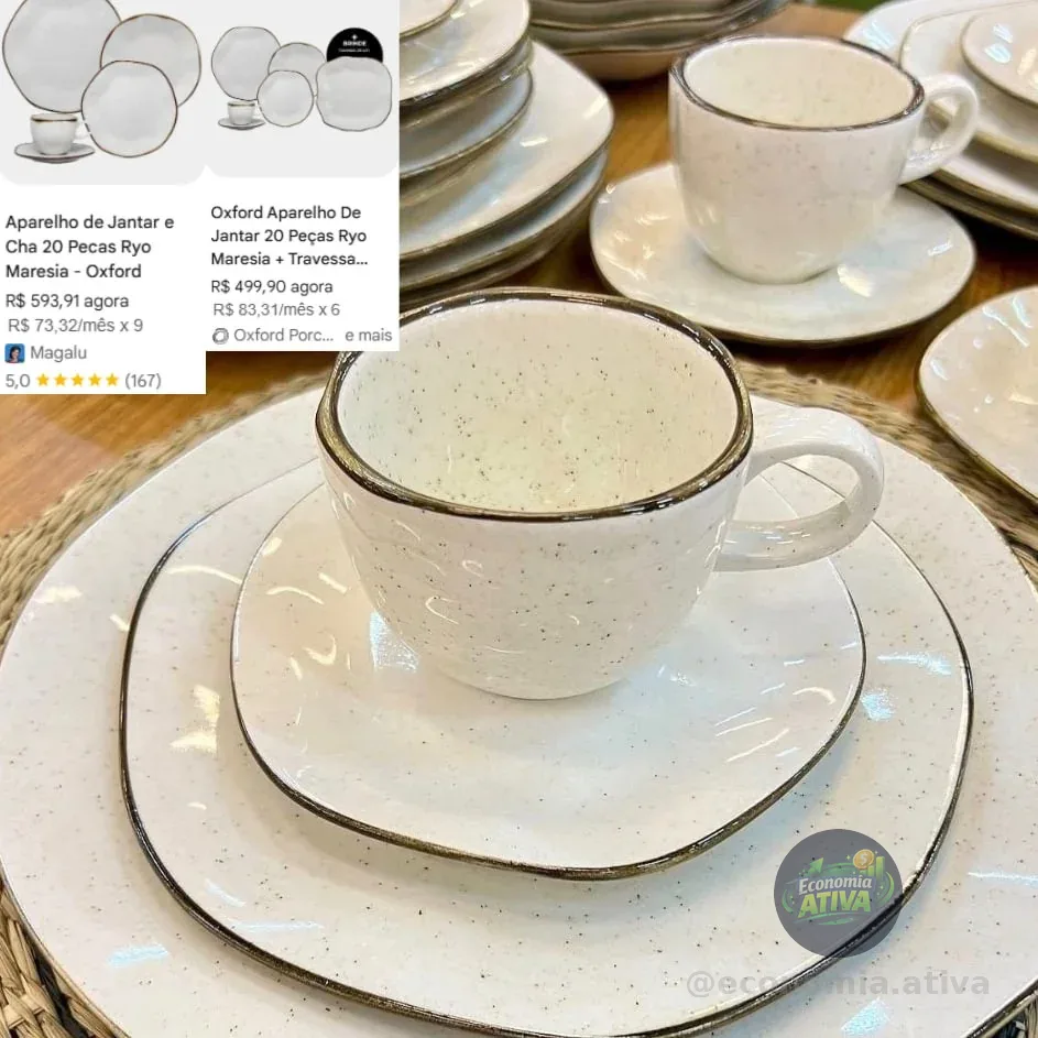 Aparelho De Jantar E Chá Ryo Maresia 20 Peças Branco E Marrom Oxford