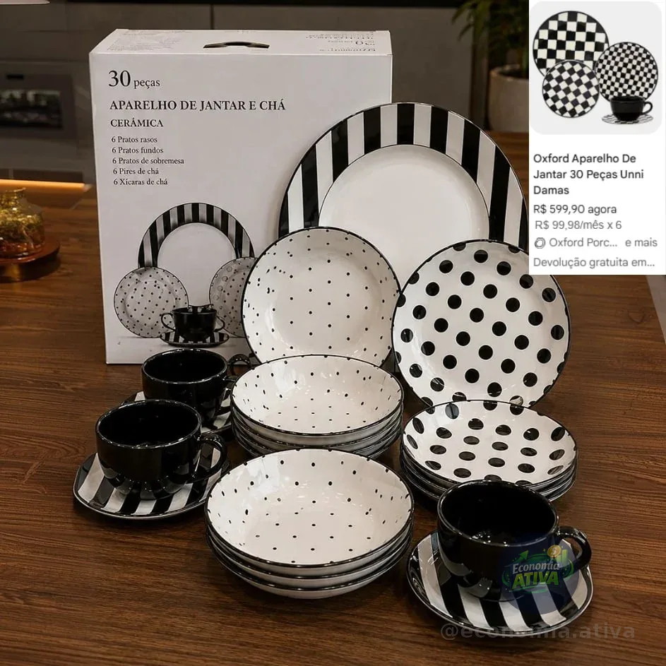 Aparelho De Jantar E Chá 30 Peças Unni Stripes And Dots Cor Multicor