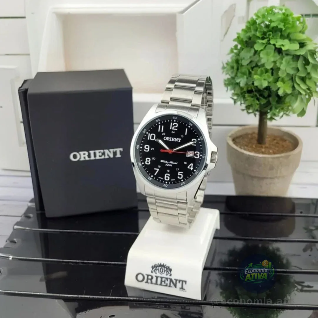 Relógio de pulso Orient MBSS1171 com corria de aço fundo preto