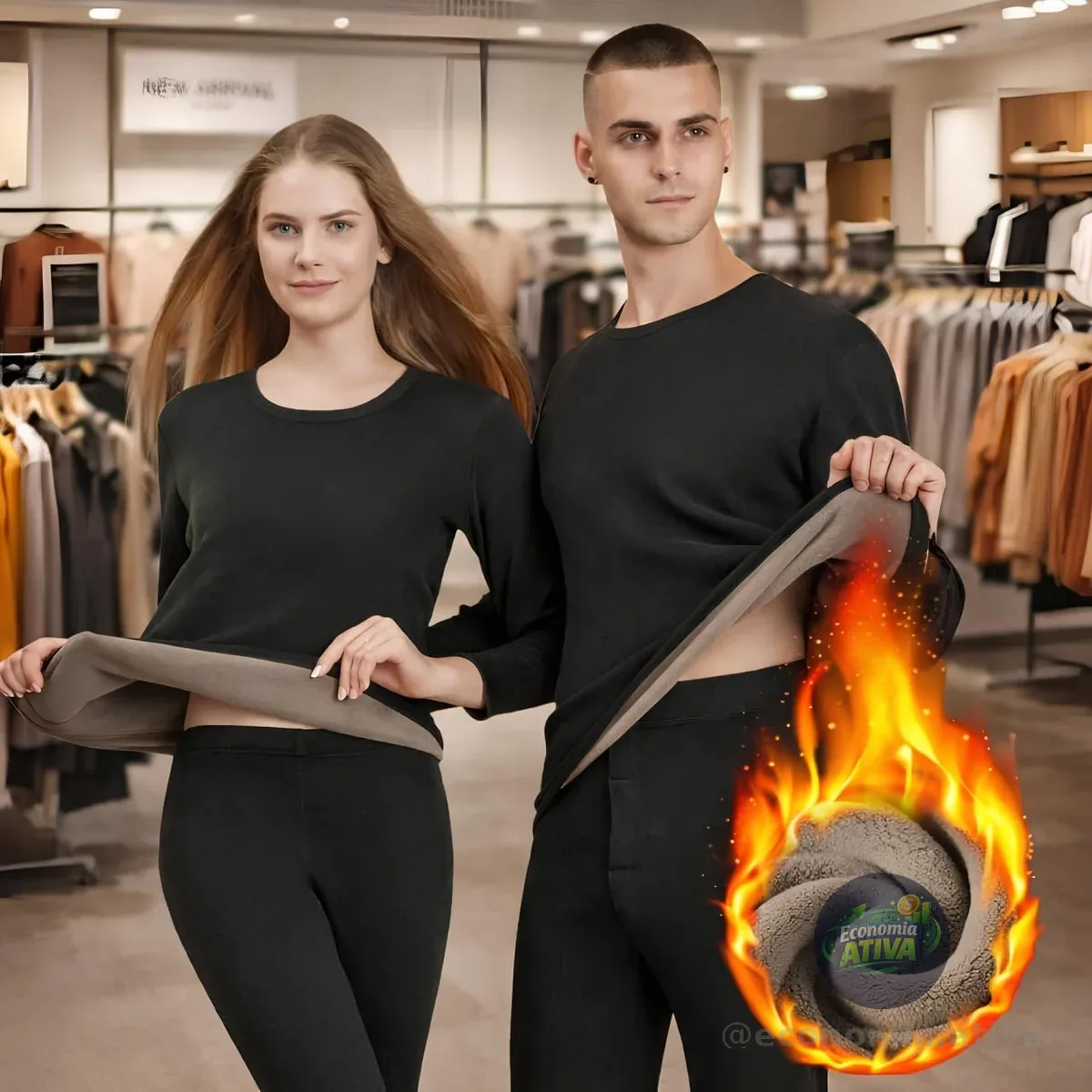 Conjunto Segunda Pele Térmica Flanelado Frio Intenso Preto